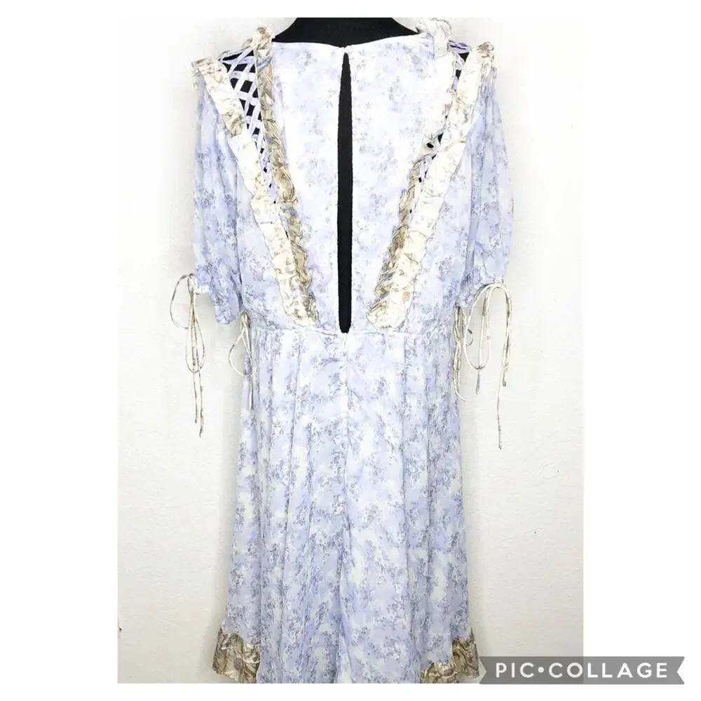 ASOS Design purple white gold floral cottagecore prairie midi dress size 14 NWT